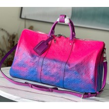 Louis Vuitton Monogram embossed pattern Keepall 50 Bandoulière bag blue/pink m59713
