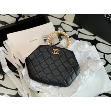 CHANEL BLACK Lambskin, Imitation Pearls & Gold-Tone Metal CLUTCH 2021