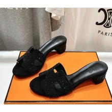 Hermes Oasis high heel sandal in suede black with crystal 2024