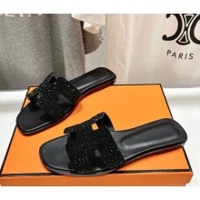 Hermes Oran sandal in Calfskin black with crystal 2024