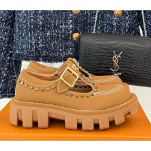 Louis Vuitton women/men LV Checker Mary Jane 1ADGKV Brown Vintage-effect plain calf leather 2024
