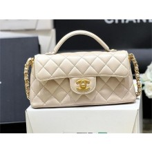 Chanel mini Flap Bag with Top Handle in Lambskin AS5354 creamy 2025(original quality)