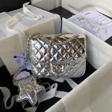 chanel Metallic Mirror Calfskin, Metallic Lambskin & Gold-Tone Metal Mini Flap Bag & Star Coin Purse AS4647 silver 2024
