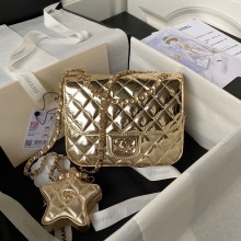 chanel Metallic Mirror Calfskin, Metallic Lambskin & Gold-Tone Metal Mini Flap Bag & Star Coin Purse AS4647 gold 2024