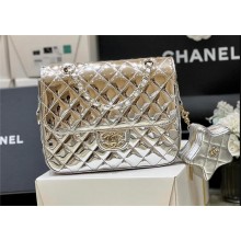 chanel Metallic Mirror Calfskin, Metallic Lambskin & Gold-Tone Metal Silver Flap Bag & Star Coin Purse AS4649 2024(original quality)