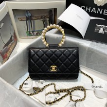 Chanel Pearl Bracelet Rectangle Wallet On Chain BLACK AP2272 2021