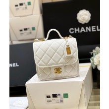 Chanel Grained Calfskin Small Flap Bag with Top Handle AS3652 white 2022(original quality)