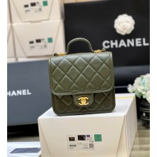 Chanel Grained Calfskin Small Flap Bag with Top Handle AS3652 green 2022(original quality)