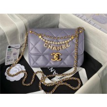 CHANEL Shiny Lambskin, Imitation Pearls & Gold-Tone Metal Mini Flap Bag AS4986 PURPLE 2024