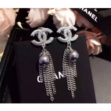 Chanel pearl tassel earrings 2016 silver