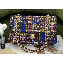 Chanel M/L Classic Handbag in Embroidered Tweed Glass Beads and Strass 2022