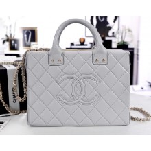 Chanel Calfskin Vanity Case Bag AS3345 Light Gray 2022