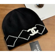 chanel logo knitted Beanie black 2024