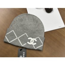 chanel logo knitted Beanie gray 2024