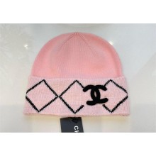 chanel logo knitted Beanie pink 2024