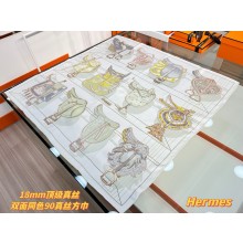 HERMES Tous en Selle scarf 90 blanc / jaune pâle / gris perle 2025