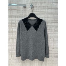 Dior Gray Cashmere Knit with Black Silk Lace sweater 2024