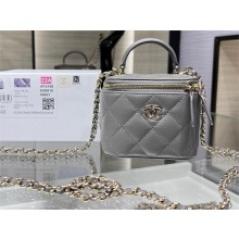 chanel gray mini clutch with chain in sheepskin AP2198 2024