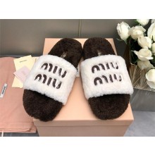 Miu Miu SHEARLING SLIDES WHITE/BLACK 2024SS