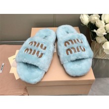 Miu Miu SHEARLING SLIDES BLUE 2024SS