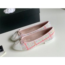 Chanel white,pink Wool Tweed & Lambskin ballet flats 2024