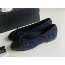 Chanel Wool Tweed & Lambskin Navy Blue, Blue & Black ballet flats 2024