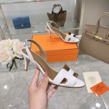 HERMES 7CM Eternite SANDALS IN BOX LEATHER WHITE