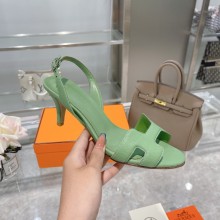 HERMES 7CM Eternite SANDALS IN EPSOM LEATHER green