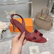 HERMES 7CM Eternite SANDALS IN EPSOM LEATHER burgundy