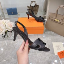 HERMES 7CM Eternite SANDALS IN BOX LEATHER BLACK