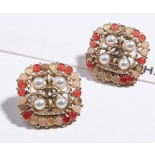Chanel Stone Leaf Square Clip-on Stud Earrings Multicolor 2018