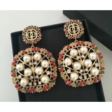 Chanel Pearl and Stone Leaf Square Earrings AB0178 Gold/Pink/White 2018
