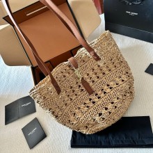 cheap sale saint laurent raffia tote bag khaki 2023