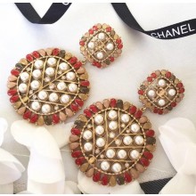 Chanel Stone Leaf Clip-on Earrings AB0190 Gold/Pink/White 2018