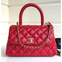 Chanel Caviar Leather Small Cocohandle Chain Bag Red