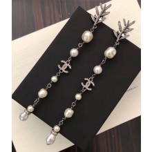 Chanel Branch Long Earrings AB0331 Gray/White 2018
