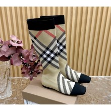 Burberry flat Knitted Check Sock Boots in beige 2024