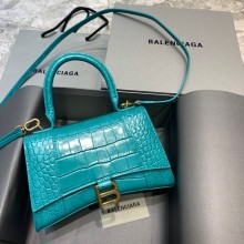 BALENCIAGA Hourglass Small Handbag in blue shiny crocodile embossed calfskin 2022