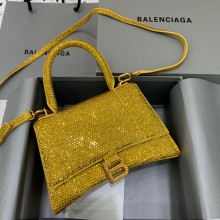 BALENCIAGA Hourglass Small Handbag in yellow suede calfskin with rhinestones 2022