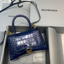 BALENCIAGA Hourglass Small Handbag in royal blue shiny crocodile embossed calfskin 2022