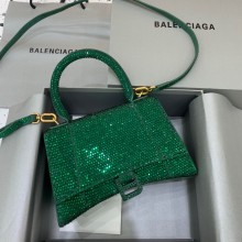 BALENCIAGA Hourglass Small Handbag in green suede calfskin with rhinestones 2022