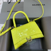BALENCIAGA Hourglass Small Handbag in lemon yellow shiny crocodile embossed calfskin 2022