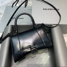 BALENCIAGA  Hourglass Small Handbag in so black shiny box calfskin 2022