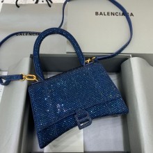 BALENCIAGA Hourglass Small Handbag in royal blue suede calfskin with rhinestones 2022