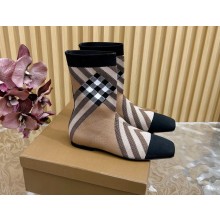 Burberry flat Knitted Check Sock ankle Boots in brwon 2024