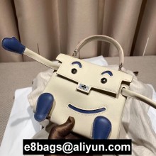 hermes kelly doll bag in original swift leather white/blue handmade