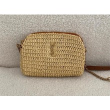 Saint Laurent GABY zipped pouch in raffia NATUREL AND BRICK(original quality)