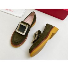 Roger Vivier Viv' Rangers Loafers in suede leather army green 2022