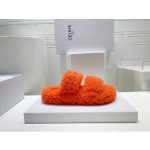 Celine Fur Slides Triomphe Open Slide in SHEARLING red
