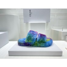 Celine Fur Slides Triomphe Open Slide in SHEARLING Multicolor 